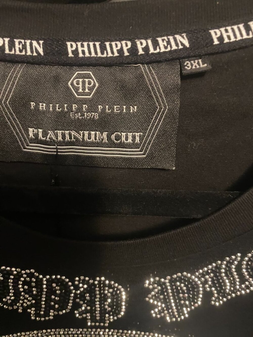 Philipp Plein Platinum Cut Black Rhinestone Skull T-Shirt Size 3XL - Picture 2 of 3